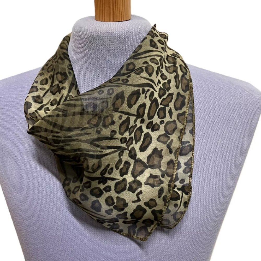 Animal Print Square Bandana Scarf Sheer Vtg Hair Neck Head Accessory 20"